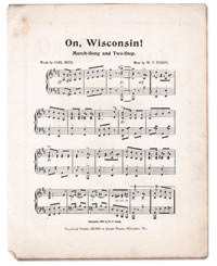 “On, Wisconsin!” was first introduced as UW’s football fight song in 1909. The composer reworked the piece after originally intending to enter it in a contest to select a new University of Minnesota fight song. Photo: UW-Madison Archives