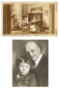 Above: Jastrow with his adopted son, Benno, who later died in World War I. Top: The Jastrows lived in two rooms in Ladies Hall when they first arrived on campus.