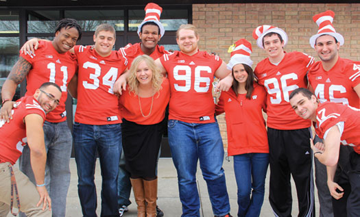 Kayla Gross joined several Badger football players for Read Across America Day in March and visited four elementary schools. Courtesy of Kayla Gross.