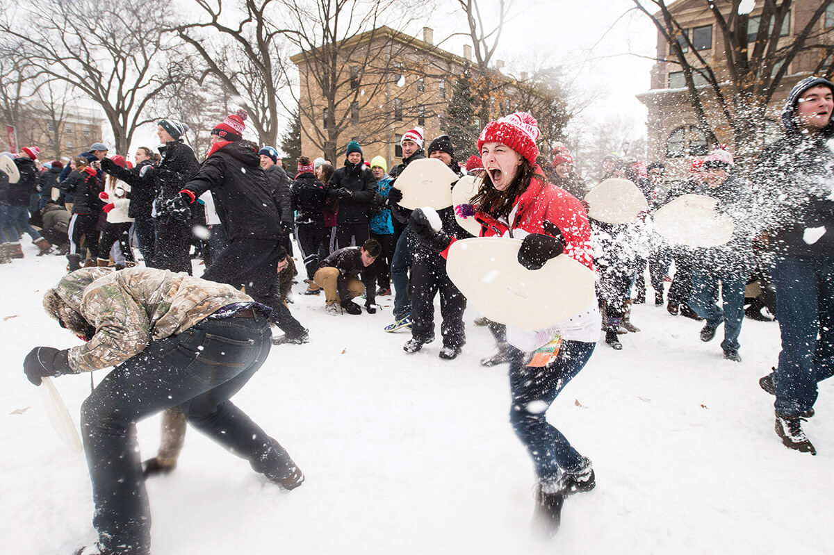 Snowball fight on Bascom Hill
