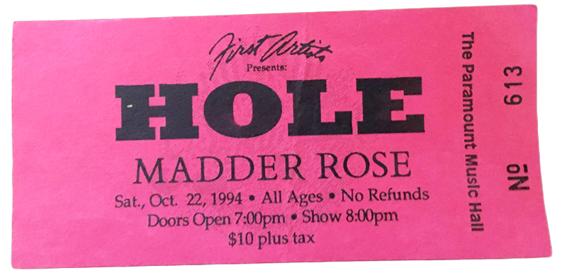 Bright pink ad for 1994 Hole concert at the Paramount