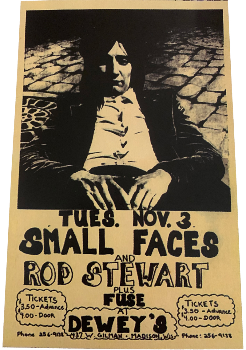 Poster advertising Faces concert at Dewey's featuring Rod Stewart