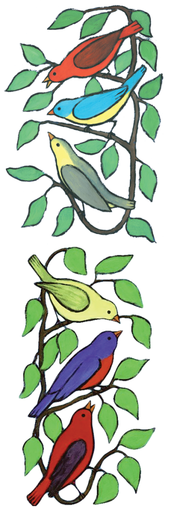 Illustration of birds on vine
