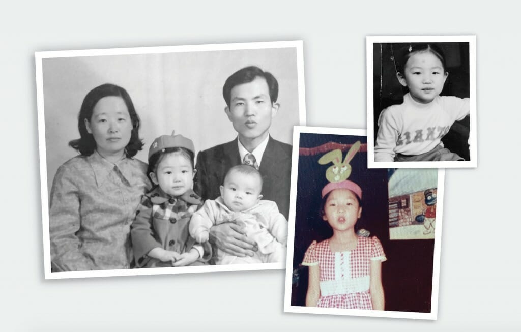 Family photos of Kim as young girl and with her parents
