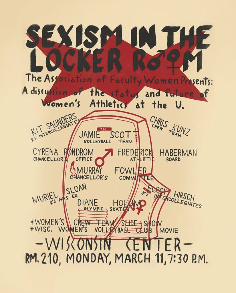 Poster promoting a discussion on "Sexism in the locker room"