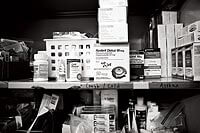 Drugs and other medical supplies, below,  are limited at the Grace clinic. The medical students work with the clinic’s attending physician each week, doing the best they can for their patients, including some who return for treatment of chronic illnesses. 