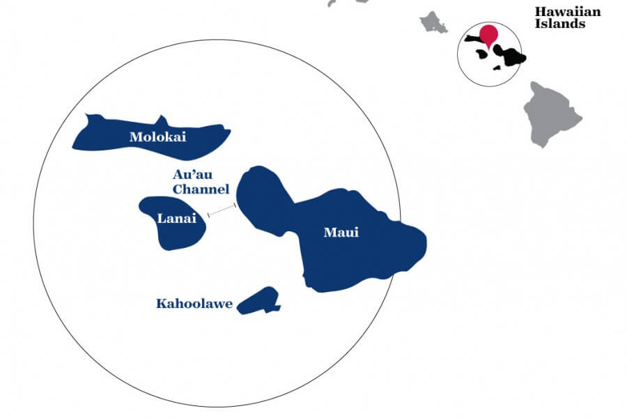 Map of Hawaii showing swimming route