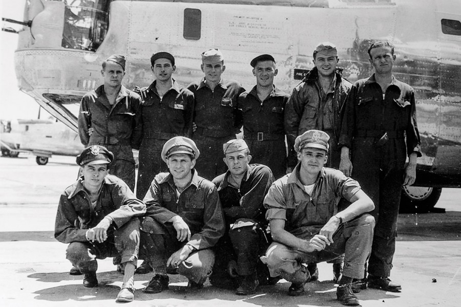 Ellsworth Shields (second from right, back row) served on a B-24 bomber crew in World War II.