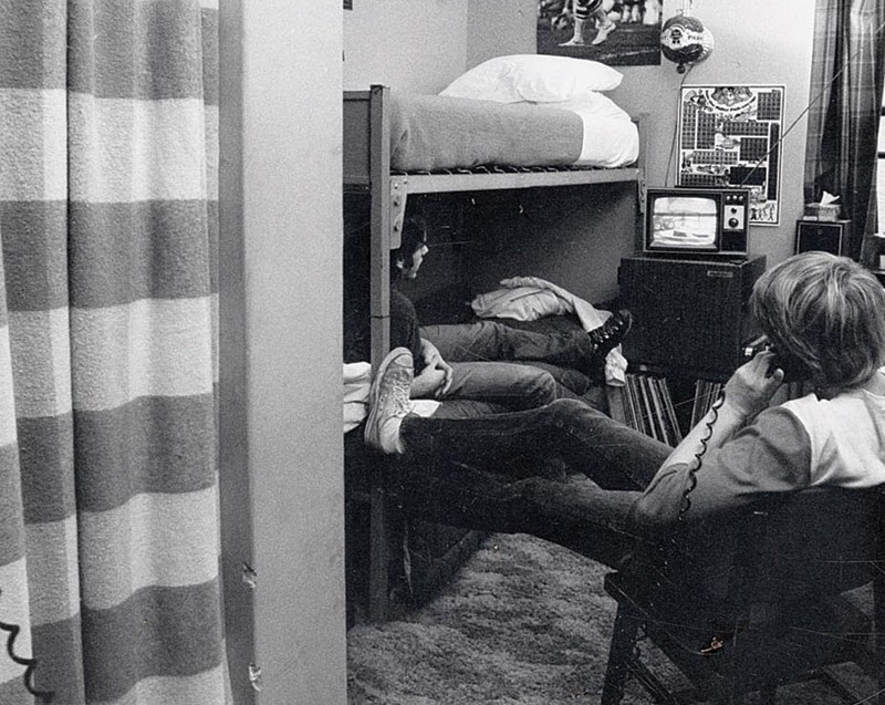 Archival photo of student in dorm