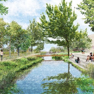 Willow Creek on the west end of campus would have inviting outdoor terraces.