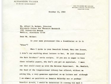 Scan of letter signed by Groucho Marx dated October 12, 1965.