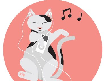 Illustration of cat listening to an iPod.