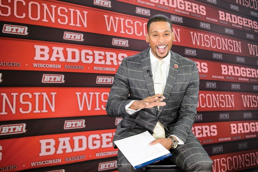 Brandon Williams in the Big Ten Network studio at Camp Randall Stadium