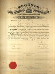 University of Wisconsin law school diploma from 1876