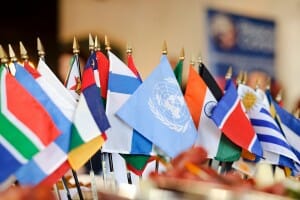 Row of flags representing different countries around the world