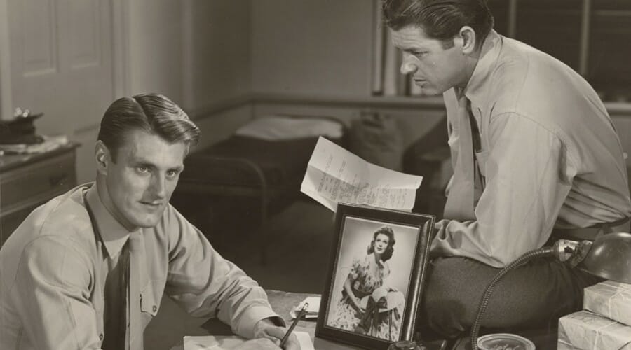 Elroy Hirsch and a co-star in scene from movie, "Crazylegs"