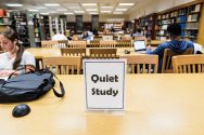 Sign reading "quiet study" on table at Memorial Library