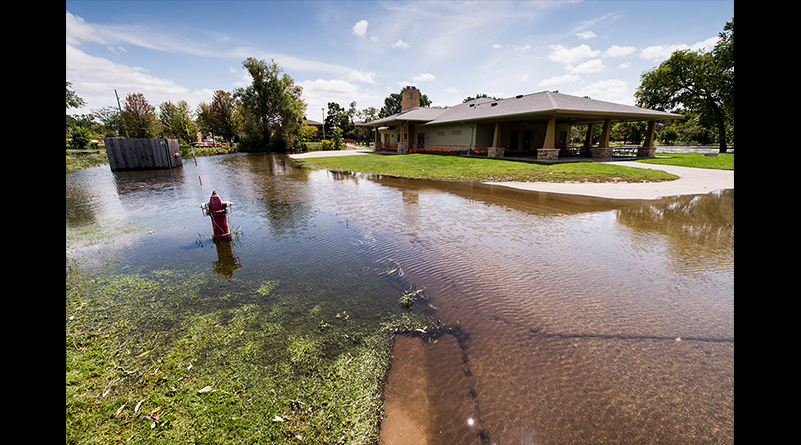 Tenney Park on Madison’s near east side, pictured on August 29, experienced substantial flooding. More than 200,000 sandbags were filled and distributed throughout Madison to protect properties — including the park’s shelter — from water damage.