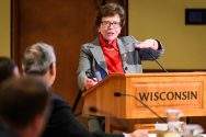 UW-Madison Chancellor Rebecca Blanks speaks during her presentation at the UW System Board of Regents meeting