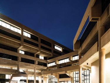 Exterior view of Helen C. White hall at night
