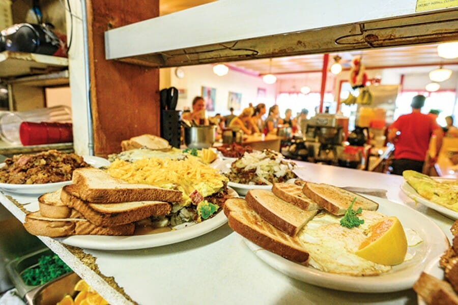 Plates of food ready to be served at Mickie's Dairy Bar