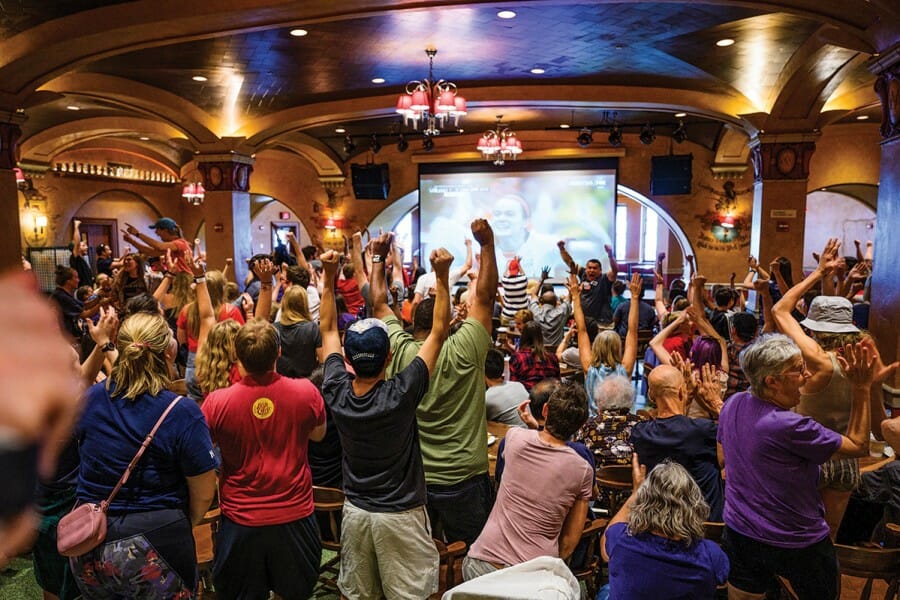 A crowd in the UW-Madison Rathskeller cheers as Rose Lavelle scores during the Women's World Cup game