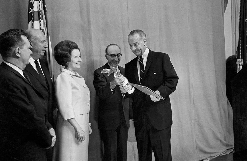 Mary Lasker with President Lyndon Johnson in 1966