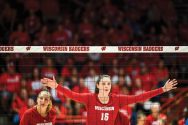 Dana Rettke on the court during a UW–Madison women's volleyball game