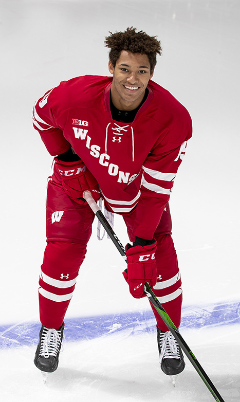 K’Andre Miller in his hockey uniform