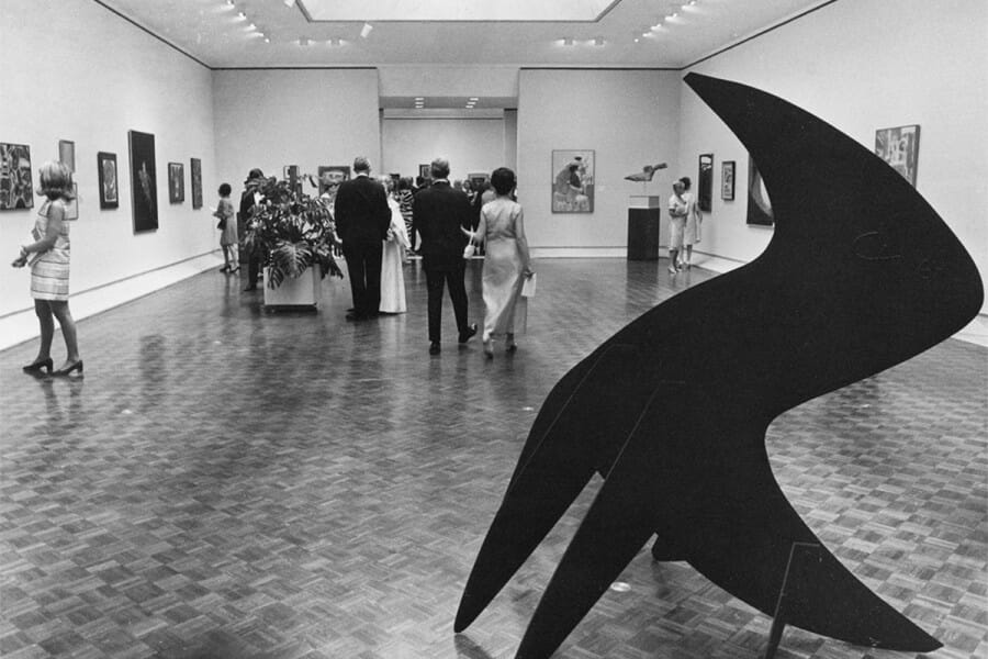 Patrons browse galleries during the Chazen's inaugural exhibition in 1970