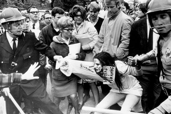 Vietnam war protester is apprehended by police