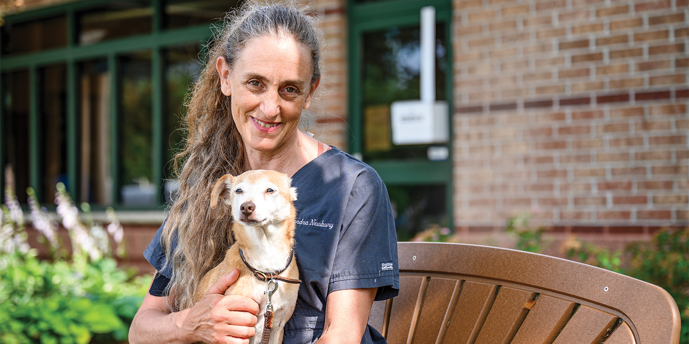 Sandra Newbury holding a dog