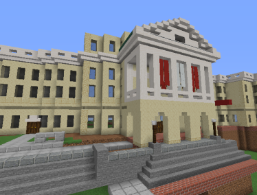 Minecraft game rendering of Bascom Hall