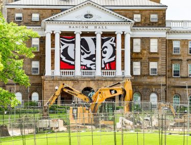 Bascom Hall surrounded by construction equipment