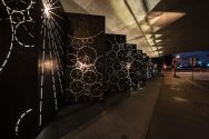 ‘Shift’ a public art installation designed by artist Julia Schilling comprised of two 70-foot metal light sculptures located in the underpass beneath University Avenue at Highland Avenue