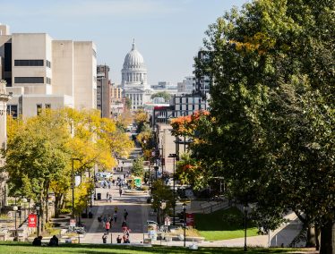 View of State Street and the Wisconsin State capitol from Bascom Hill