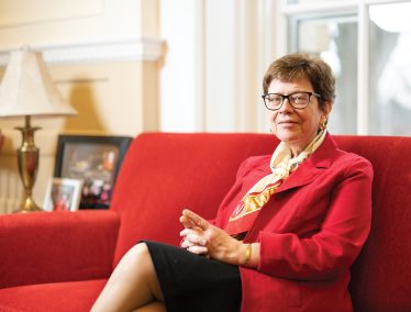 UW–Madison chancellor, Rebecca Blank, in her office