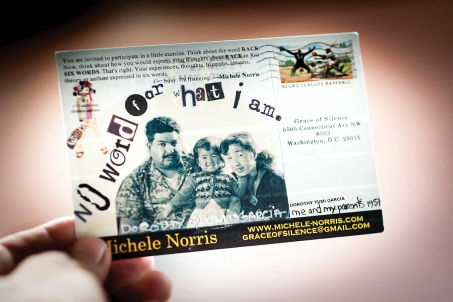 Business-sized card promoting The Race Card Project
