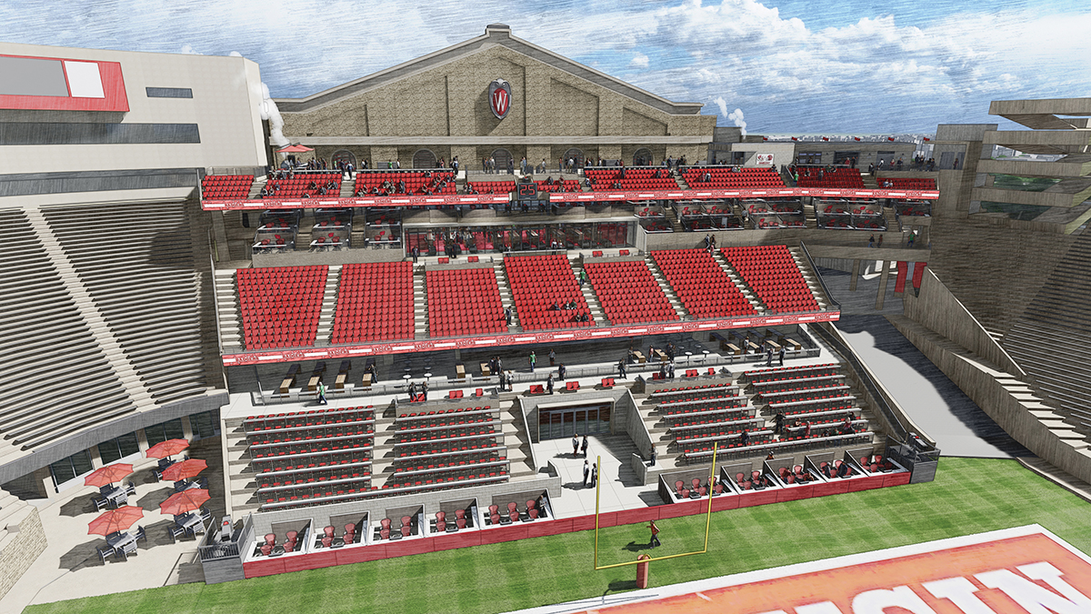 Rendering of Camp Randall south stands by the UW Field House