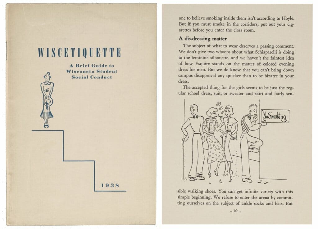 Cover and inside page of a 1930s UW-Madison etiquette handbook