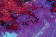 Colorful satellite image of fog readings over the United States