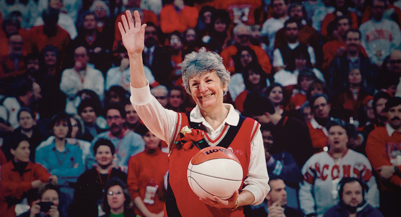Kit Saunders-Nordeen is honored at a UW Badgers basketball game