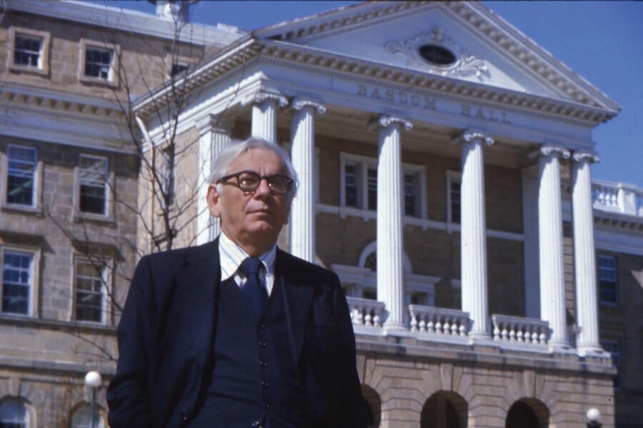 Chancellor Young in 1972 in front of Bascom Hall