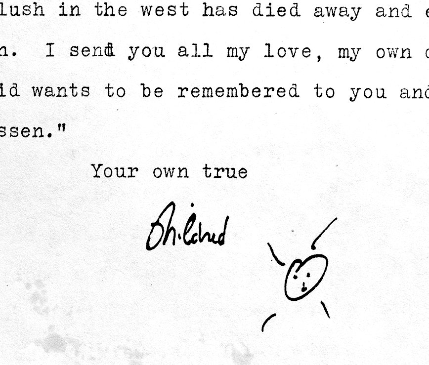 Fragment of letter showing Mildred's signature and a drawn sun with a smiley face