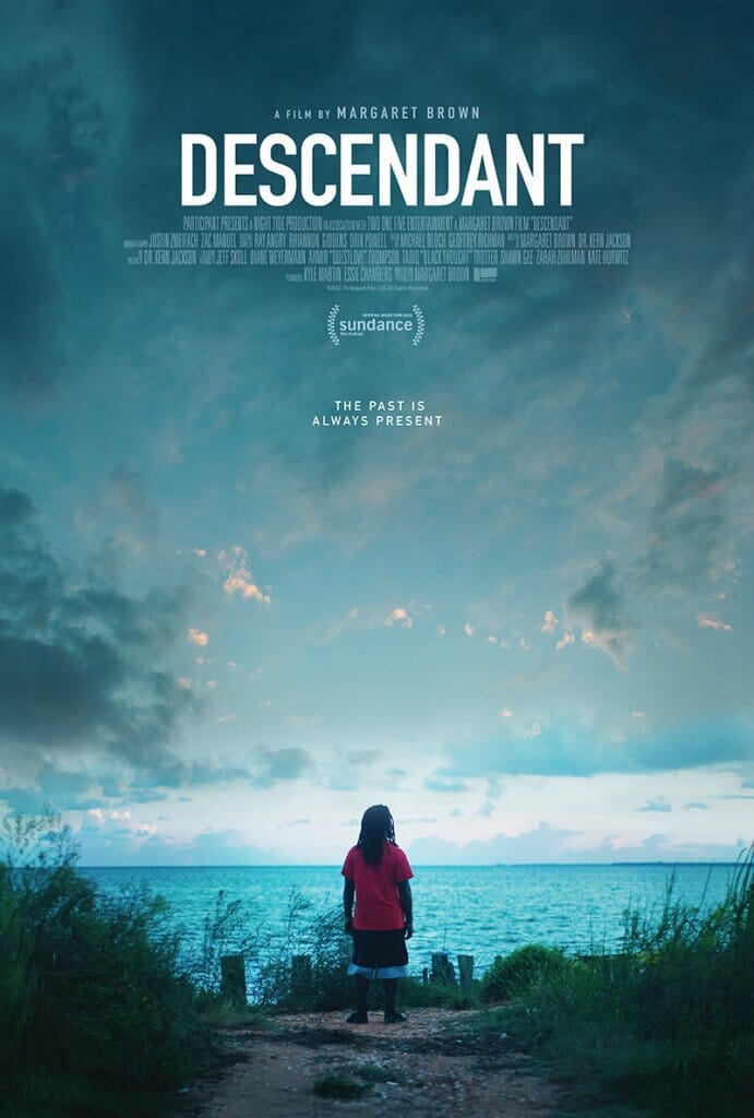 Cover of "Descendant" featuring illustration of girl facing waterfront