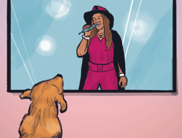 Illustration of dog watching a concert on TV