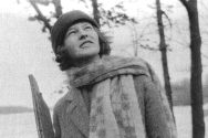 Black and white photo of Mildred Fish Harnack wearing a hat and scarf