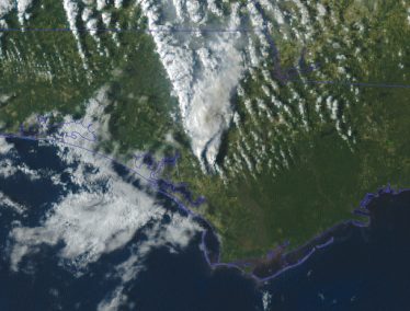 Satellite image of land and water