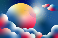 colorful cartoon-like graphic of a lunar eclipse