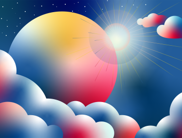 colorful cartoon-like graphic of a lunar eclipse